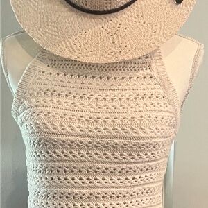 Banana Republic Cream Ribbed Cropped Tank Top